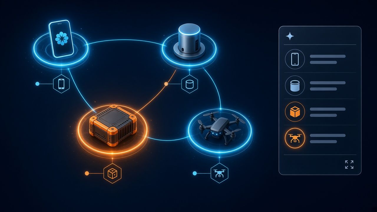Protector constellation: App, Dock, Edge, and Quadcopter as one system